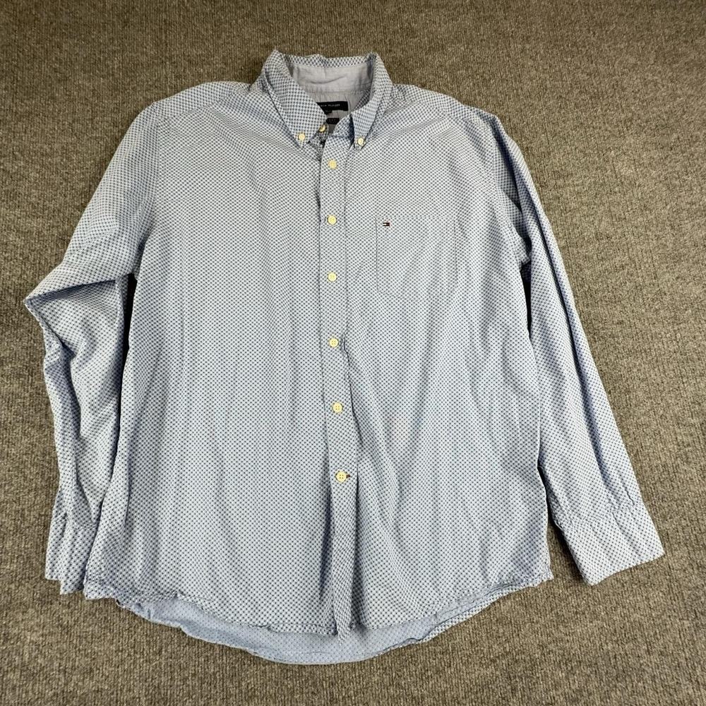 Tommy Hilfiger Shirt Mens XL Blue Polka Dot Long Sleeve Button Down Classic Fit